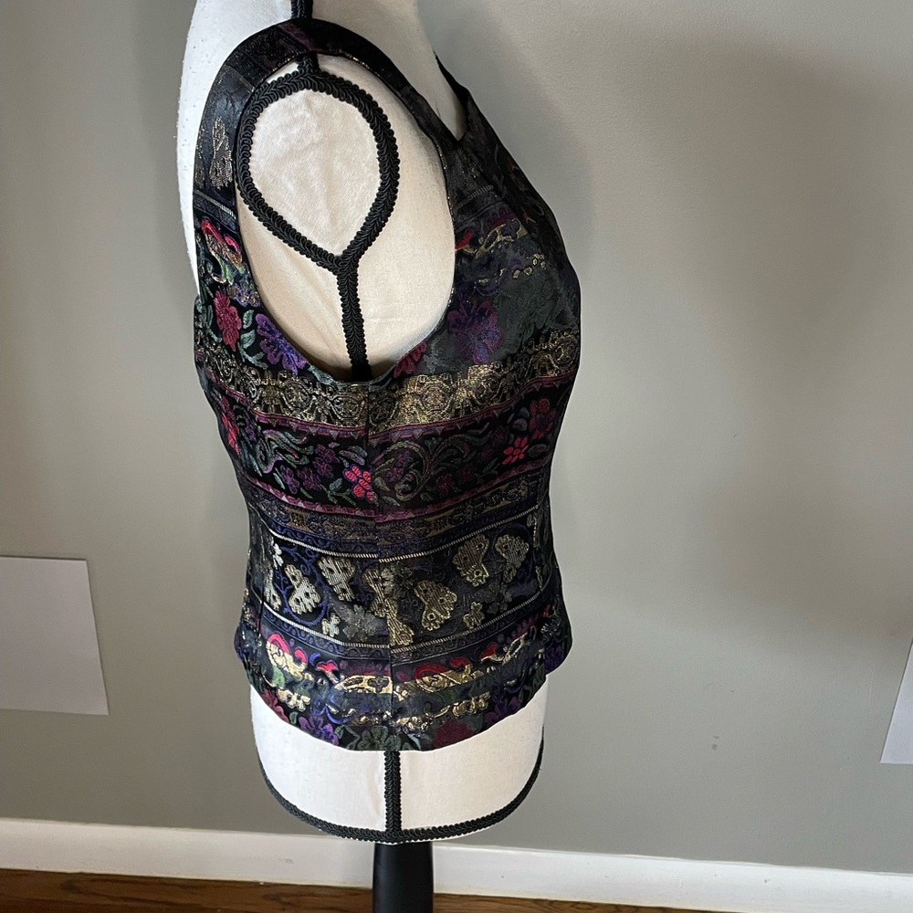 Elegant J.R. Nites Black and Purple Brocade Women's Top - Picture 6 of 13